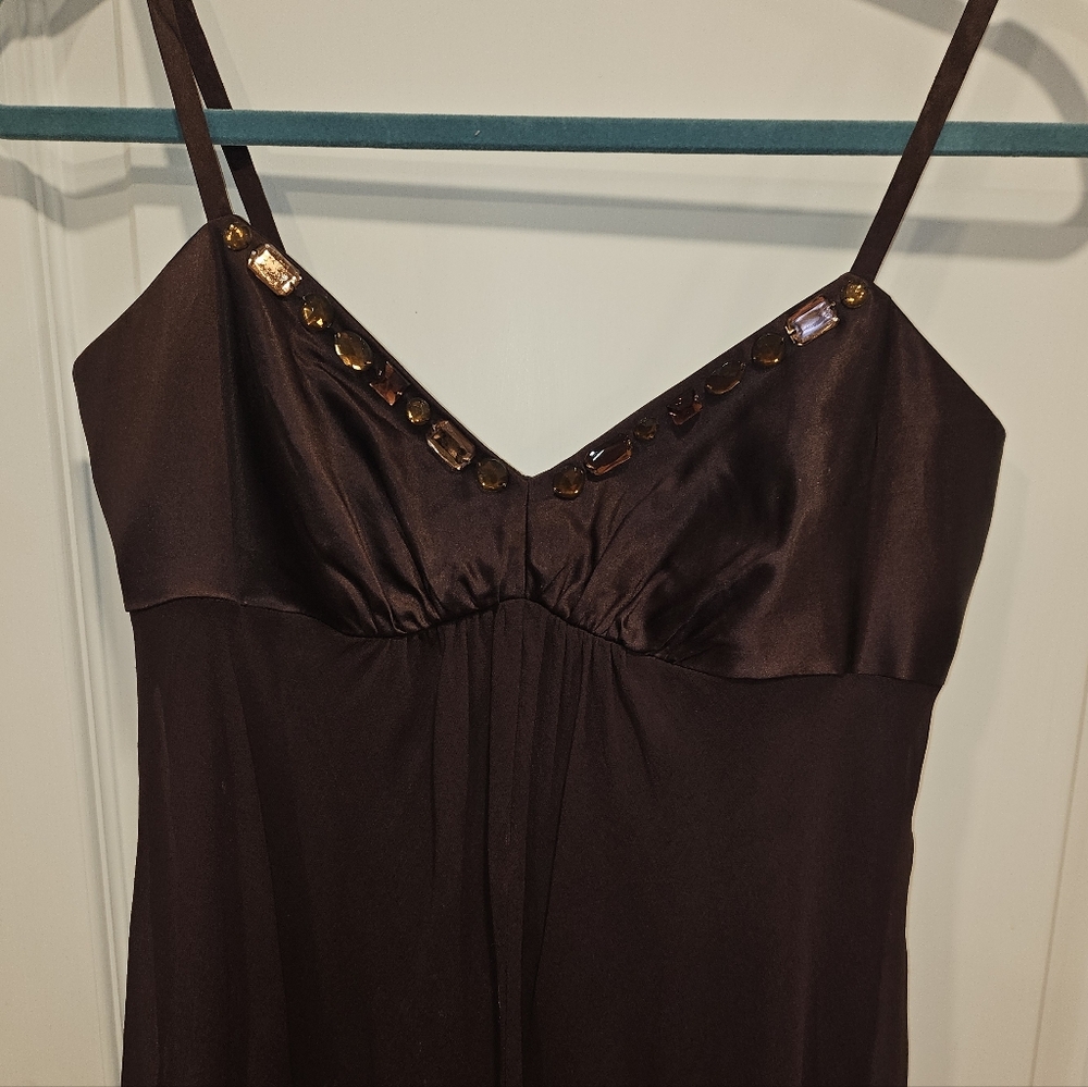 Nine West Chocolate Silk Dress W Spaghetti Straps Size 6